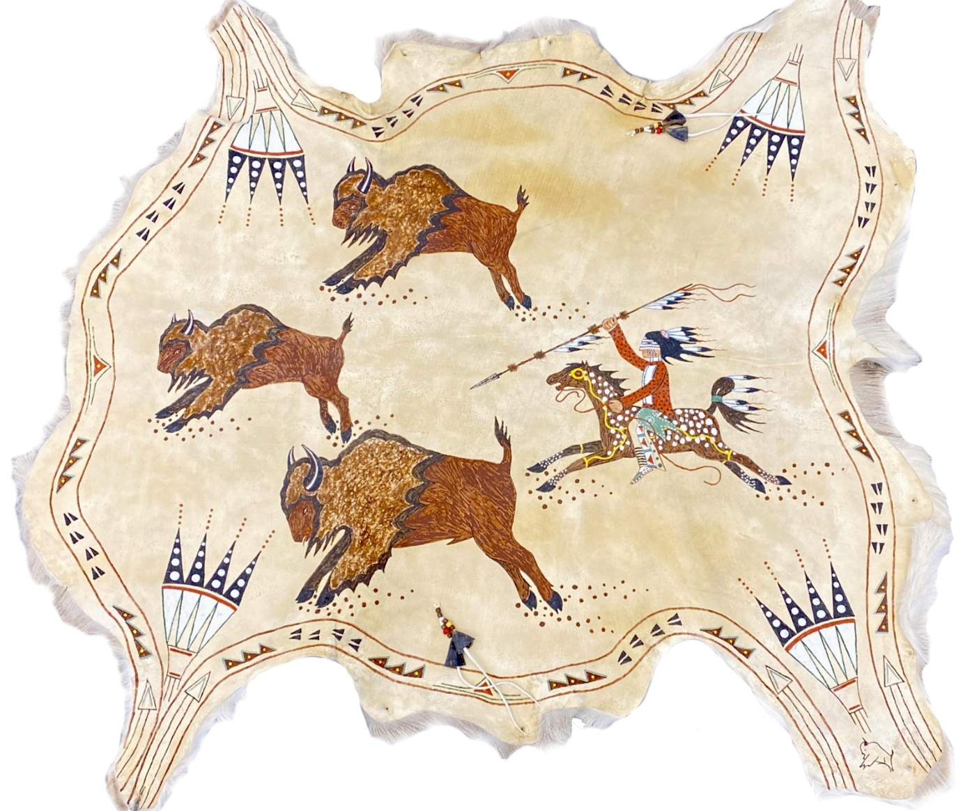 Sioux Elk Hide Depicting A Bison Hunt