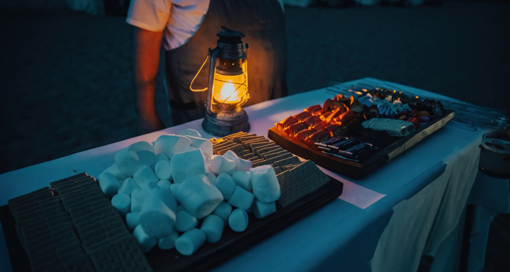 Chef Shon prepares the ingredients at a luxury camp on the Colorado River