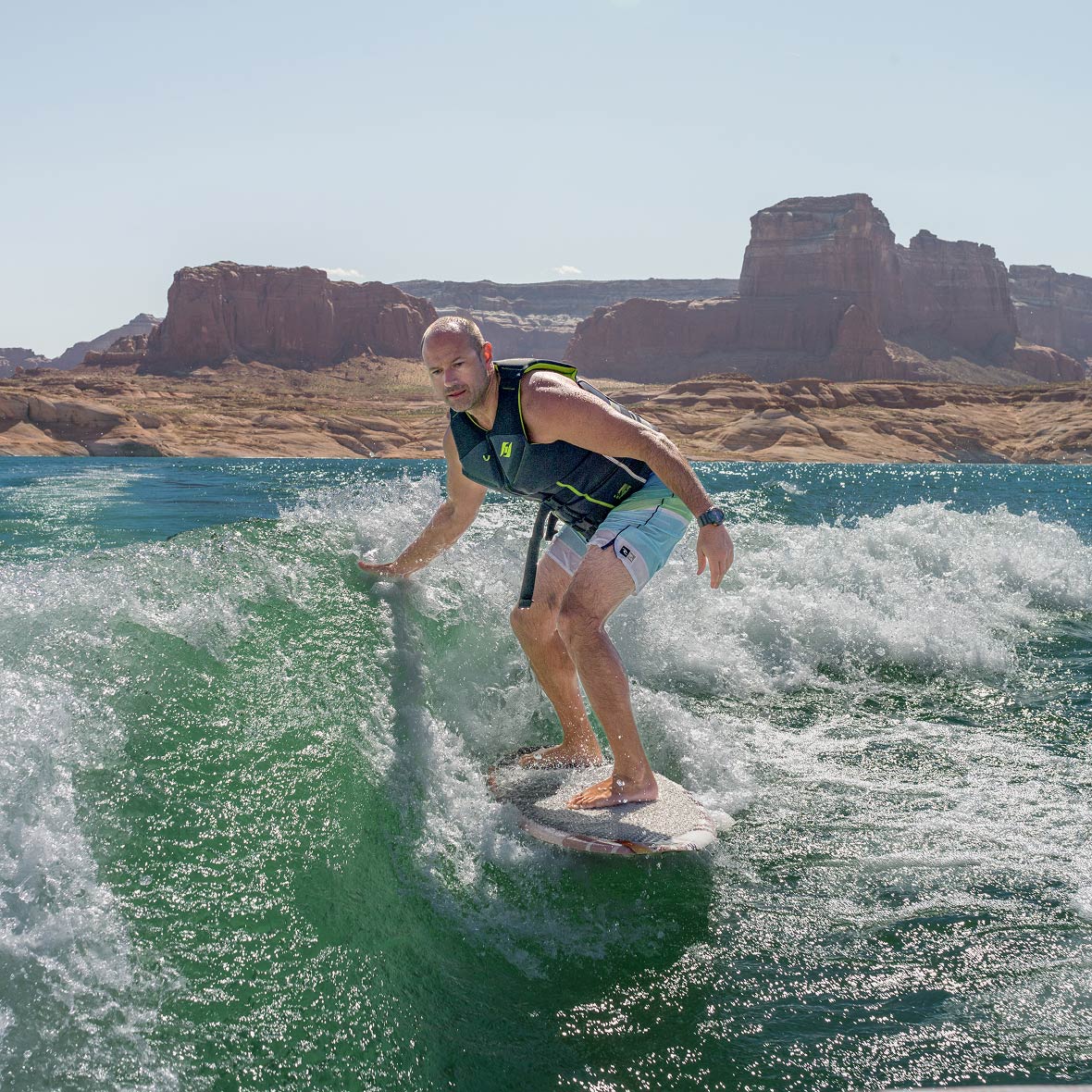 A man wakeboards on Lake Powell.