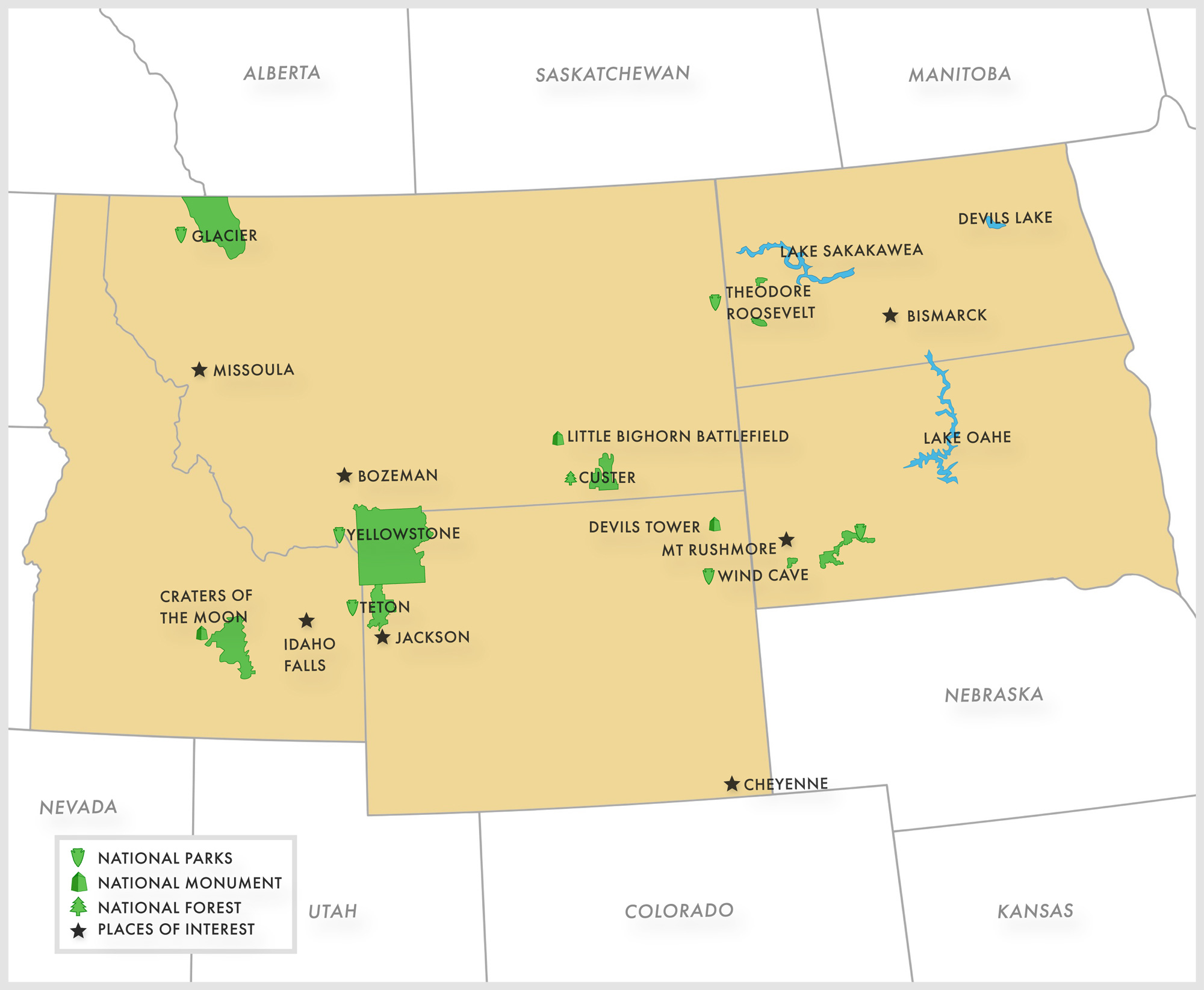 Old-West-Regional-Map Regional map showing key locations that EXP Journeys travels to within the Old West.