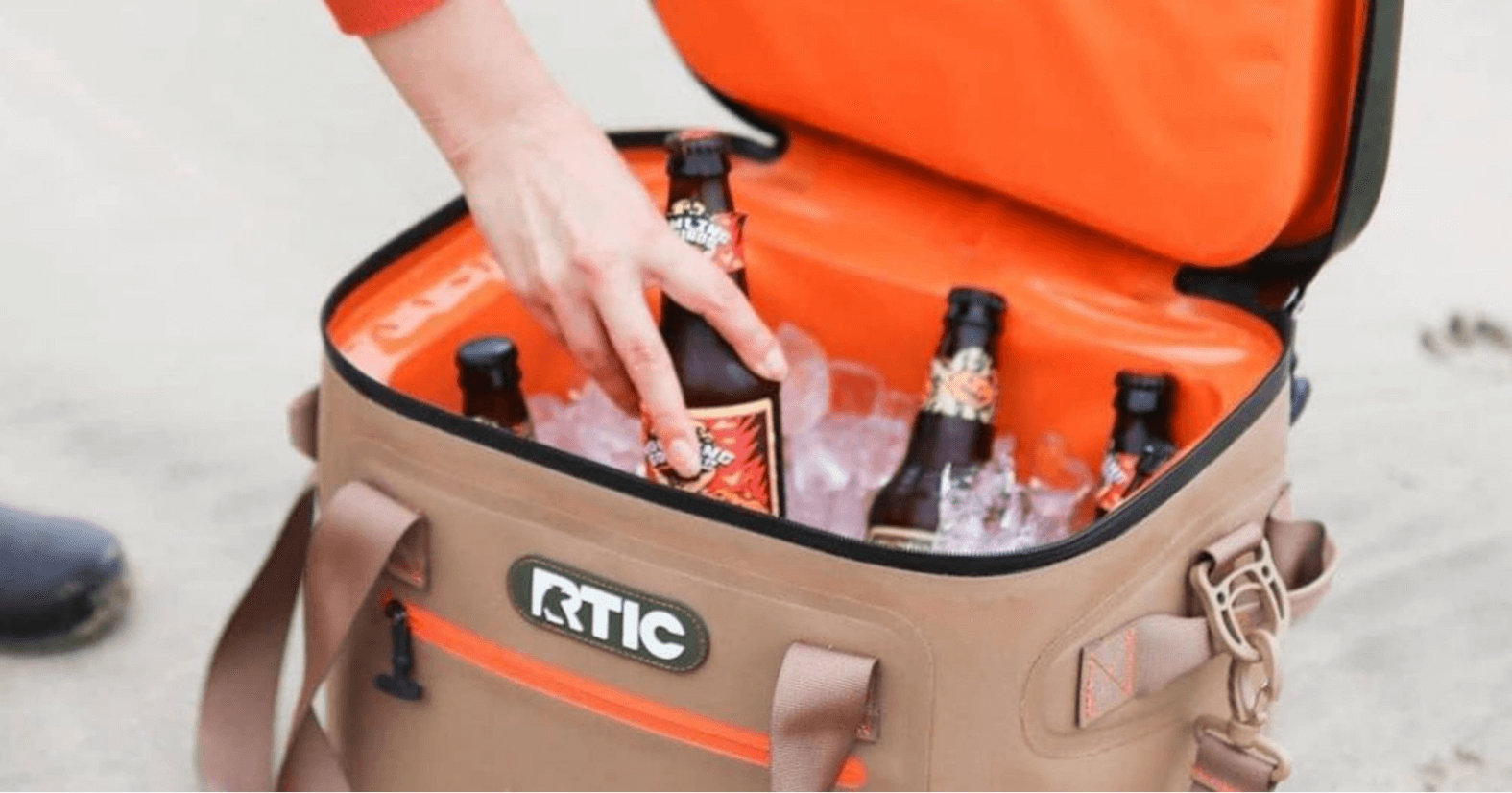 rtic-cooler-soft-tan-orange-open-with-ice-and-drinks
